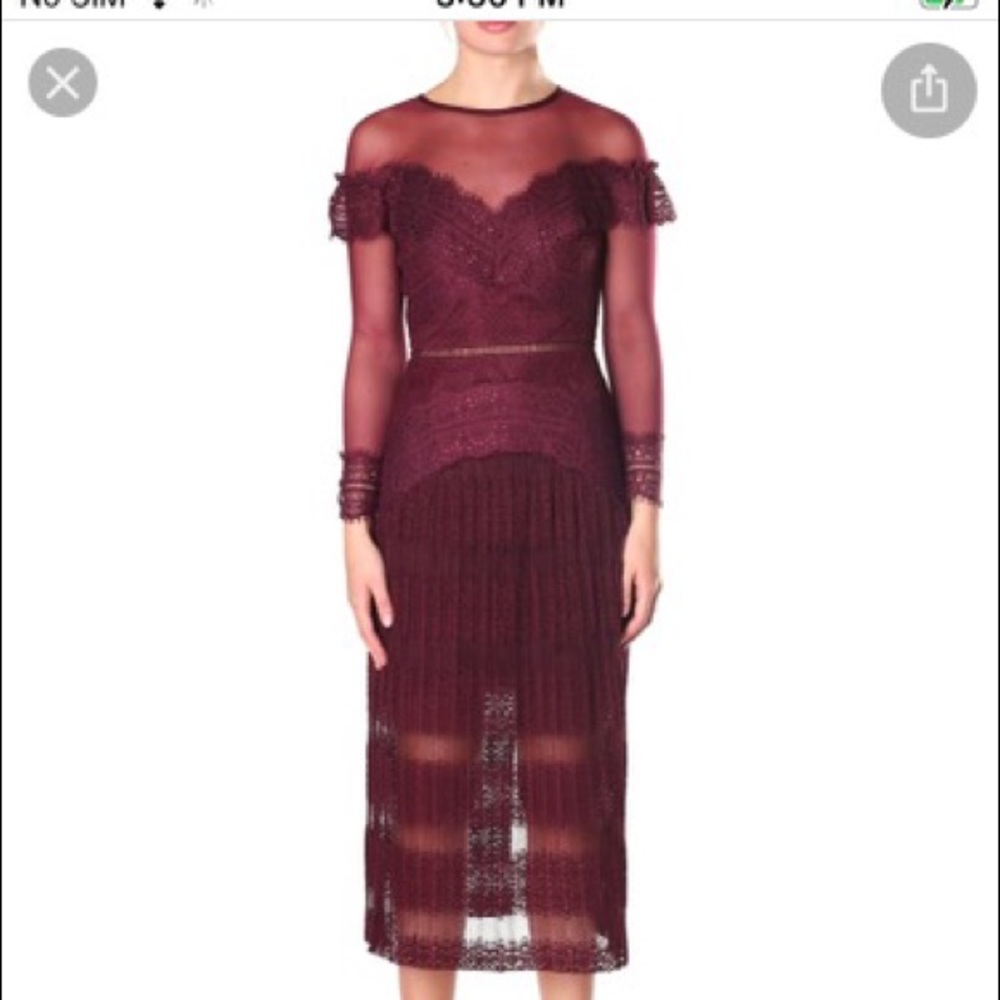 Three Floor Women’s Lace 3/4 Perspective Dress Wine Size
